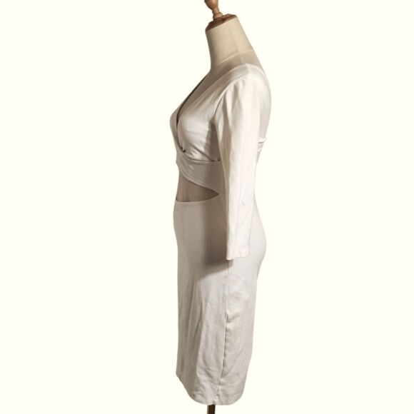 Bebe White Cream Cur Out Stretch Dress 3/4 Sleeve - Picture 5 of 6